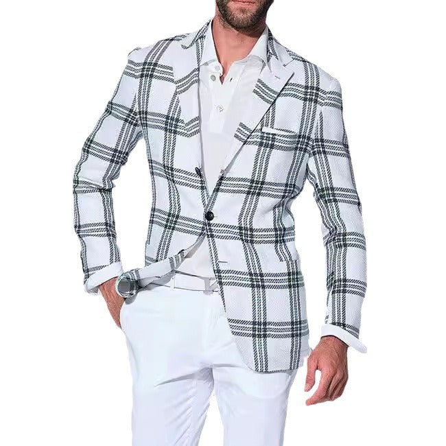 Business-Casual Printed Blazer With Double Buttons