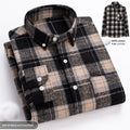New Fuzzy-Brushed Plaid Mens Shirt Thickened Long-Sleeve Top
