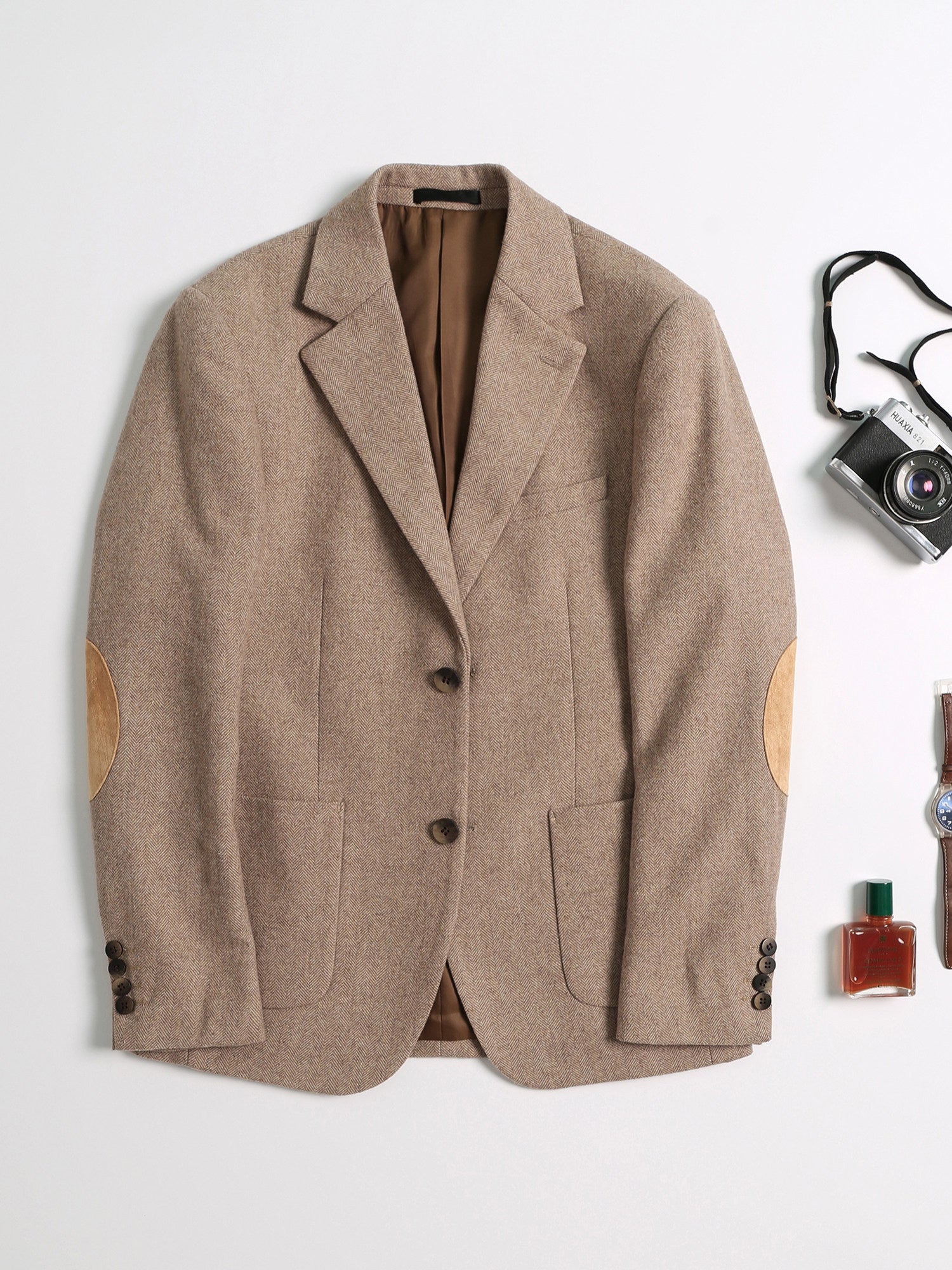 Retro Light Khaki European Style Casual Single Suit