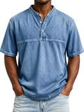 Straight-shoulder Crewneck Three-button Short-sleeve Henley Print Shirt