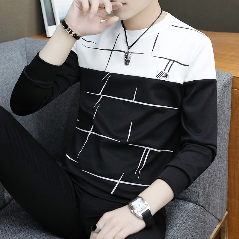 Men's Round-Neck Colorblock Stripe Long-Sleeve Sweatshirt