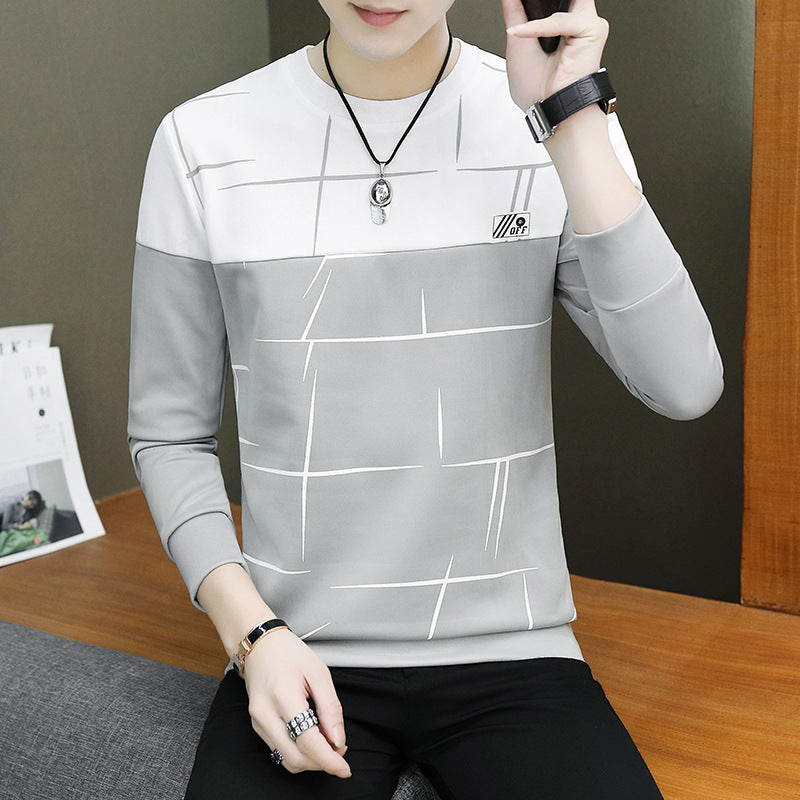 Men's Round-Neck Colorblock Stripe Long-Sleeve Sweatshirt