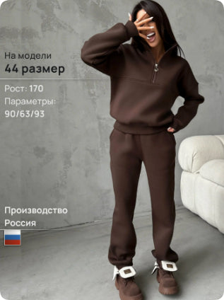 Long-sleeved Sports Sweatshirt Suit Fashion Stand-up Collar Zip-up Top And Elastic Band Trousers With Pocket Srping Fall Clothing For Women