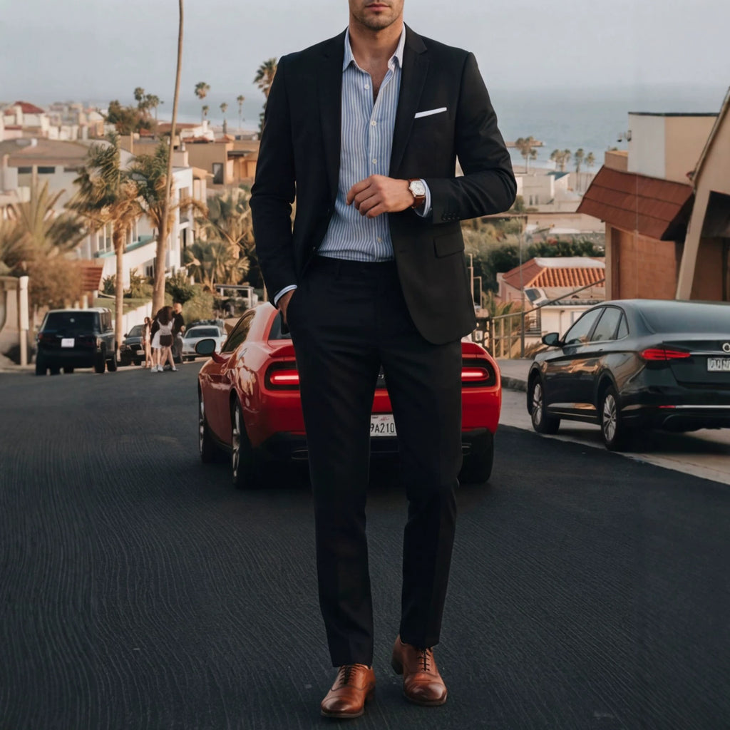 Mens Solid-Colored Suit Formal Gentlemans Suit Set