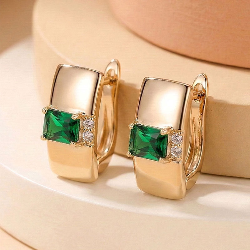 Simple And Stylish Rectangular Gemstone Copper Earrings Inlaid With Zirconia