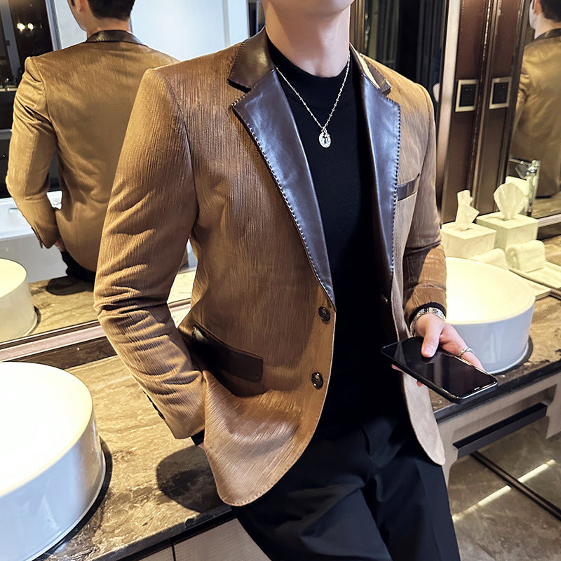 Men's Thick Slim-Fit Patchwork Leather Jacket