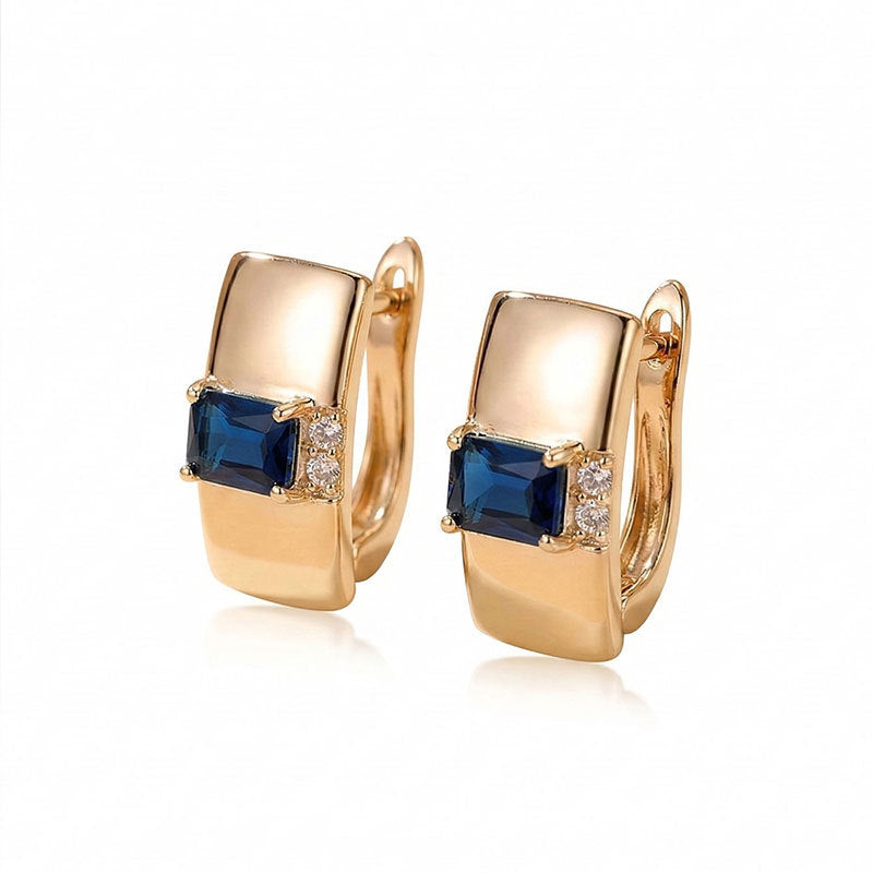 Simple And Stylish Rectangular Gemstone Copper Earrings Inlaid With Zirconia