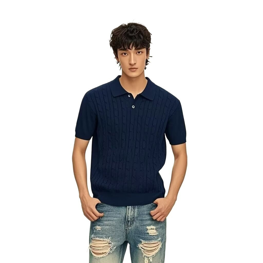 Men's Casual Loose All-Match Summer Linen-Textured Knitted Polo Shirt