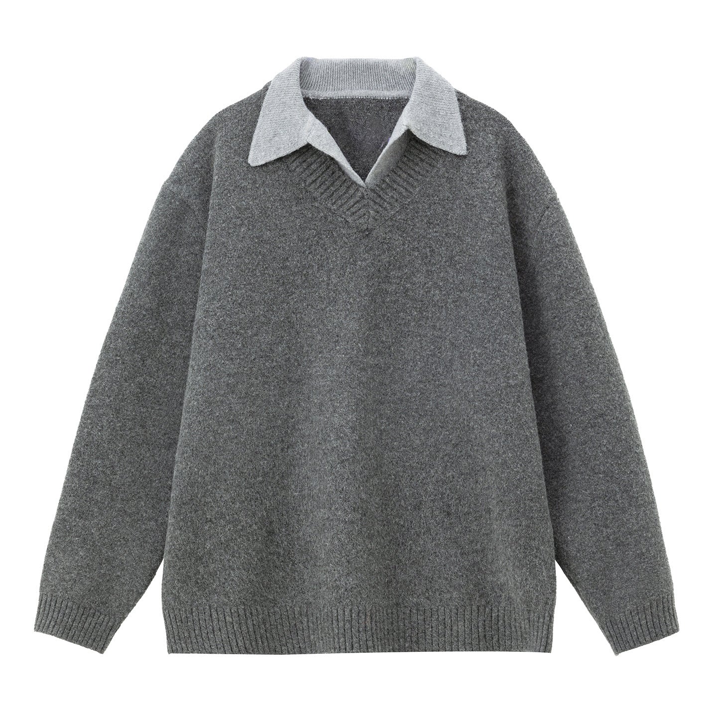 Old-money-style Faux Two-piece V-neck Polo Knit Sweater Jacket