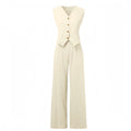 Summer Vest Suits V-neck Botton Sleeveless Top And Loose Straight Trousers Casual Womens Clothing