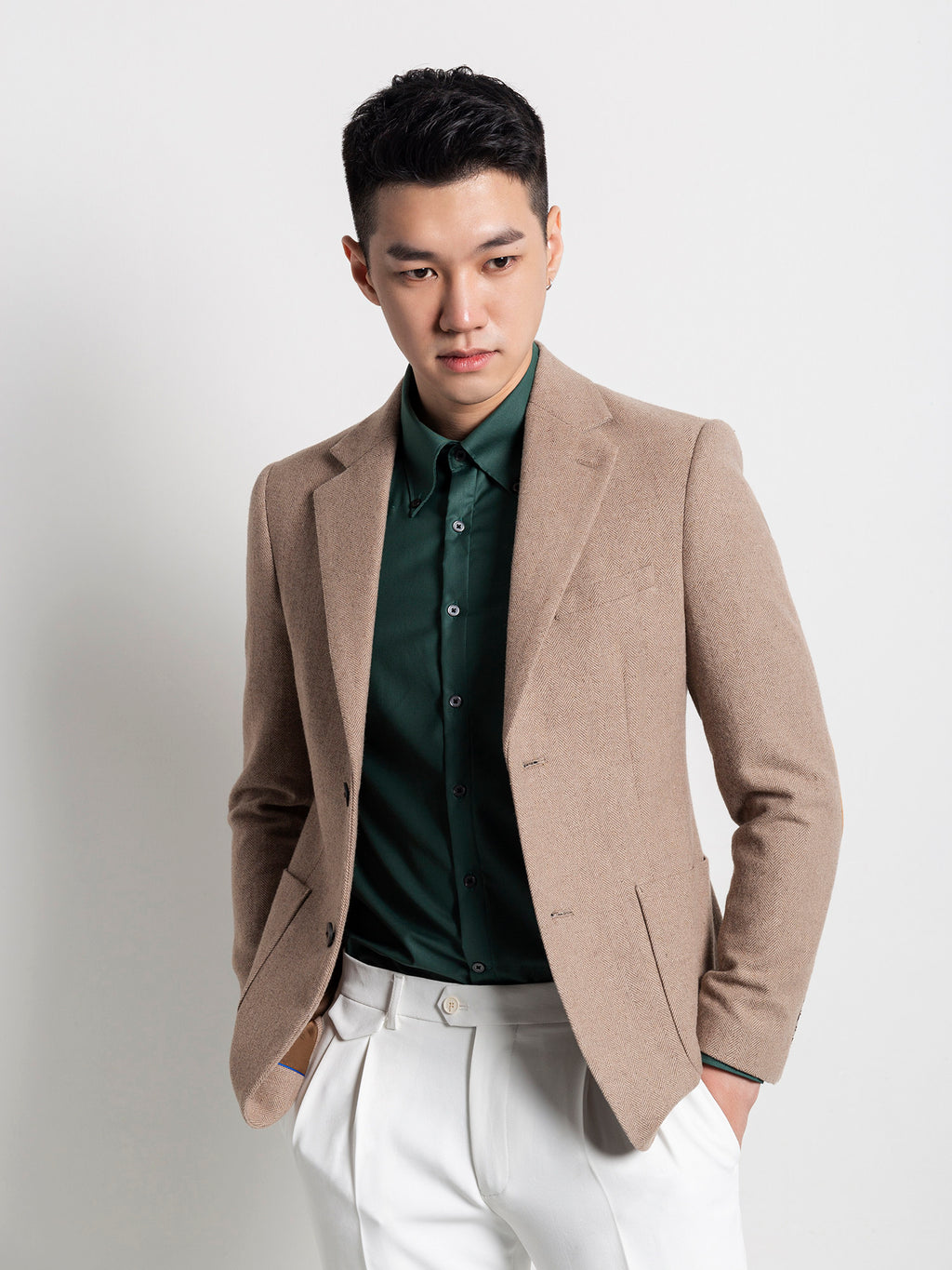Retro Light Khaki European Style Casual Single Suit