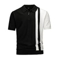 Men's Color Block Half-Zip Knit Polo Shirt, Navy & White Vertical Stripe Short Sleeve Top