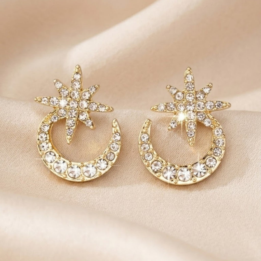 Hot Selling European  American Star  Moon Inlaid Diamond Stud Earrings For Women Cross-Border Fashionable, Individual, Sparkling  Exquisite Earrings, Elegant & Chic Ear Jewelry