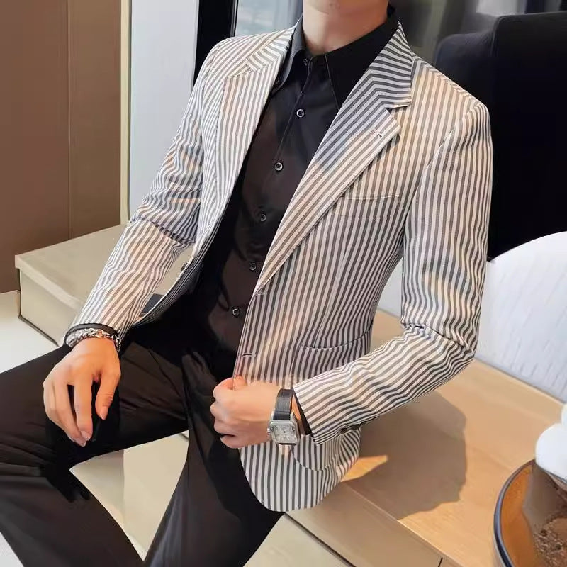 Men's Fashionable Casual Striped Suit Jacket