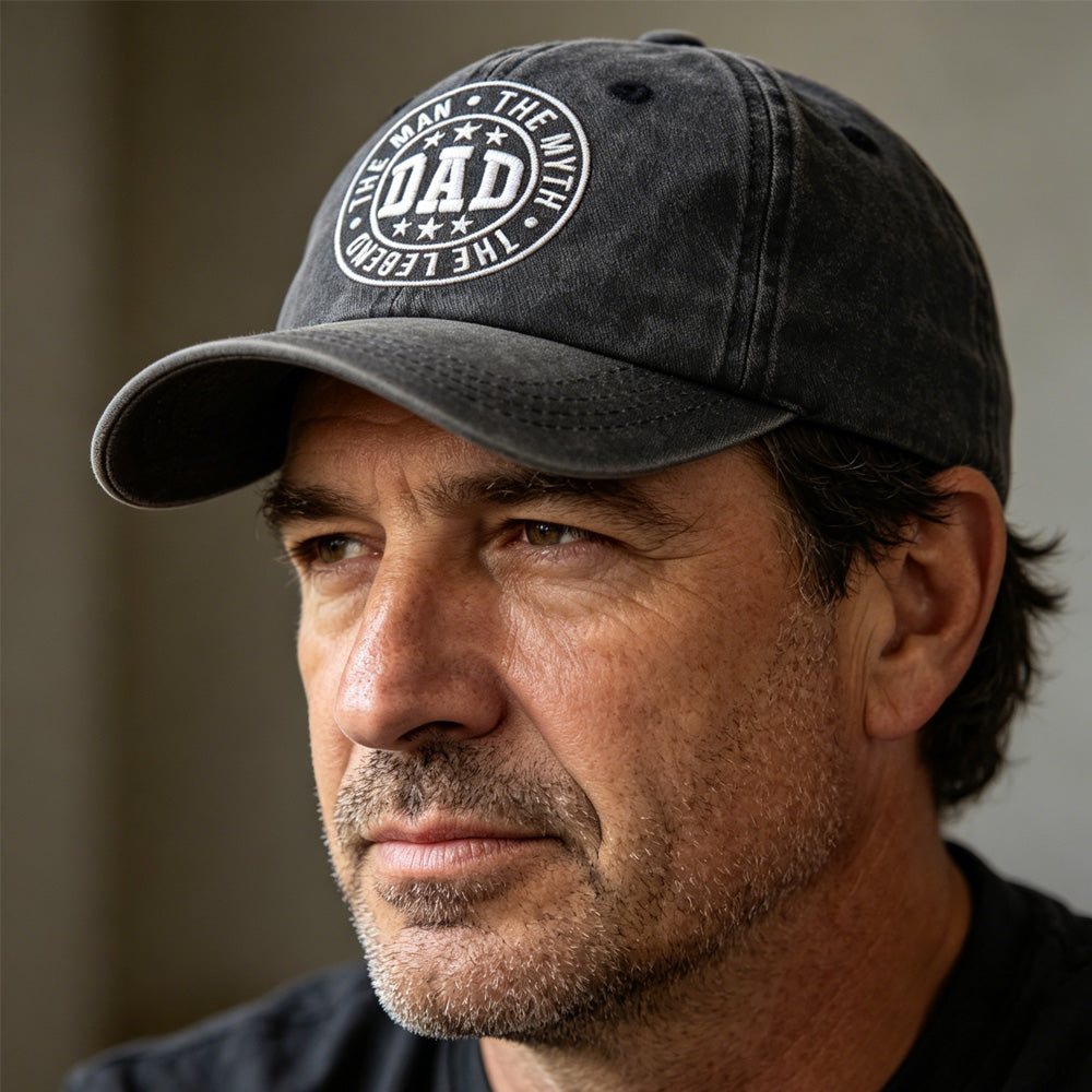 DAD The Man The Myth The Legend Vintage Washed Baseball Cap, Funny Hat For Men, Adjustable Cotton Trucker Cap