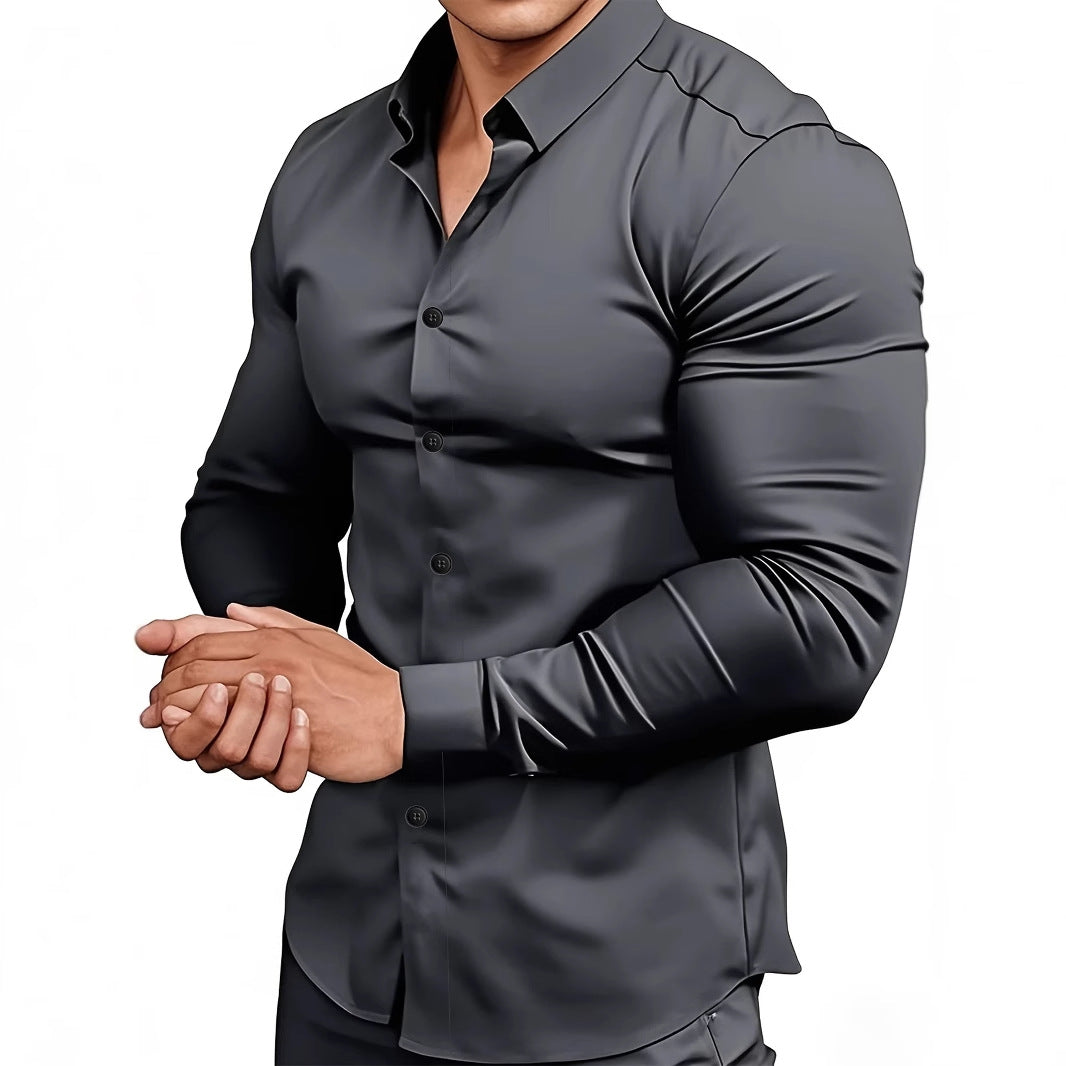 Spring Autumn Men's Solid Color Casual Long-Sleeve Shirt