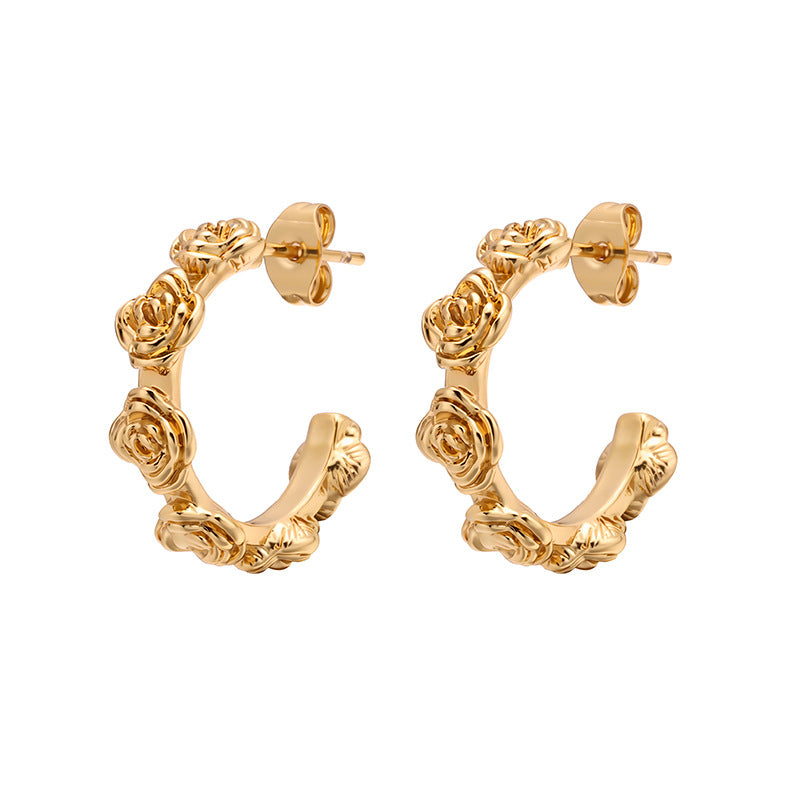 Fashionable Rose Flower Earrings Hoops For Women Niche Light Luxury