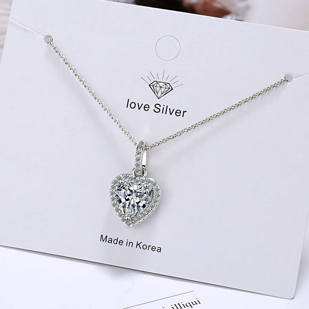 Zircon Necklace Women Full Diamond Short Clavicle Chain Simple Temperament Love Pendant Women
