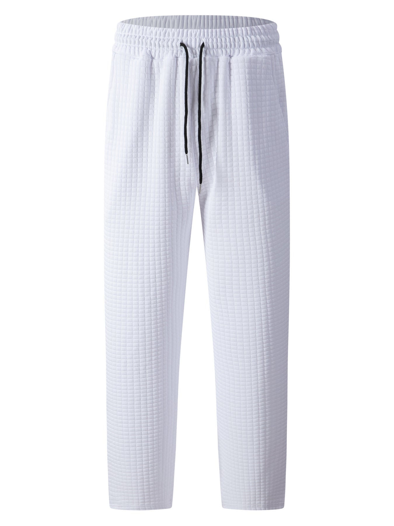 Solid-color Checkered Drawstring Mens Straight-leg Casual Trousers