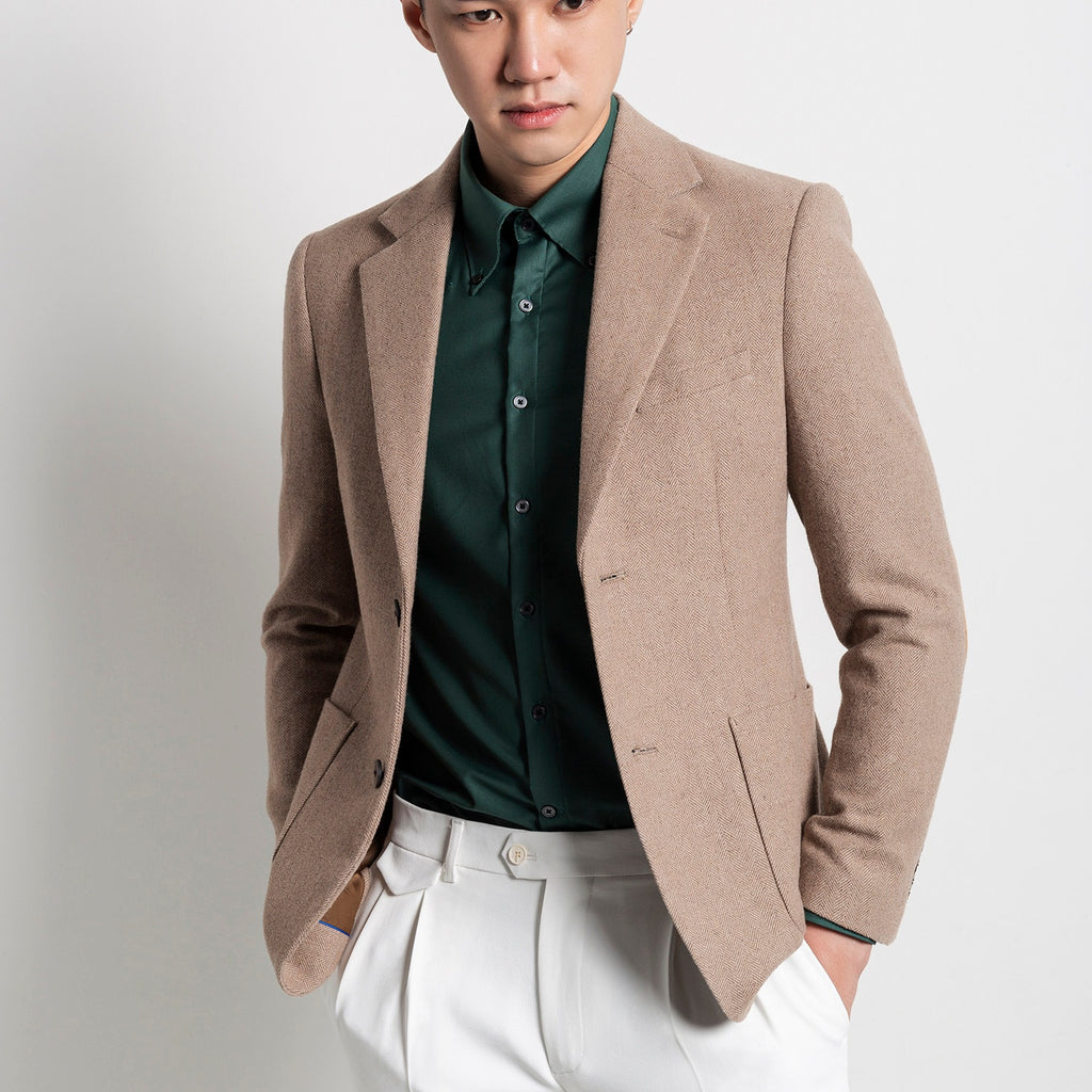Retro Light Khaki European Style Casual Single Suit