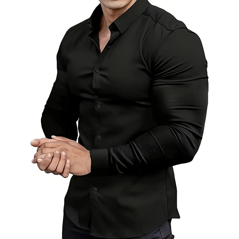 Spring Autumn Men's Solid Color Casual Long-Sleeve Shirt