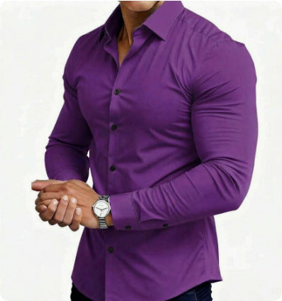 Spring Autumn Men's Solid Color Casual Long-Sleeve Shirt
