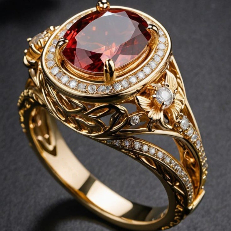 Fashionable Round-inlaid Red Zircon Women's