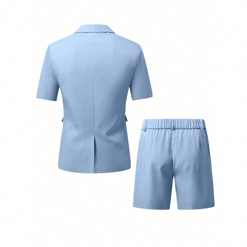 Mens Solid-Colored Gentleman Short-Sleeve Two-Piece Suit