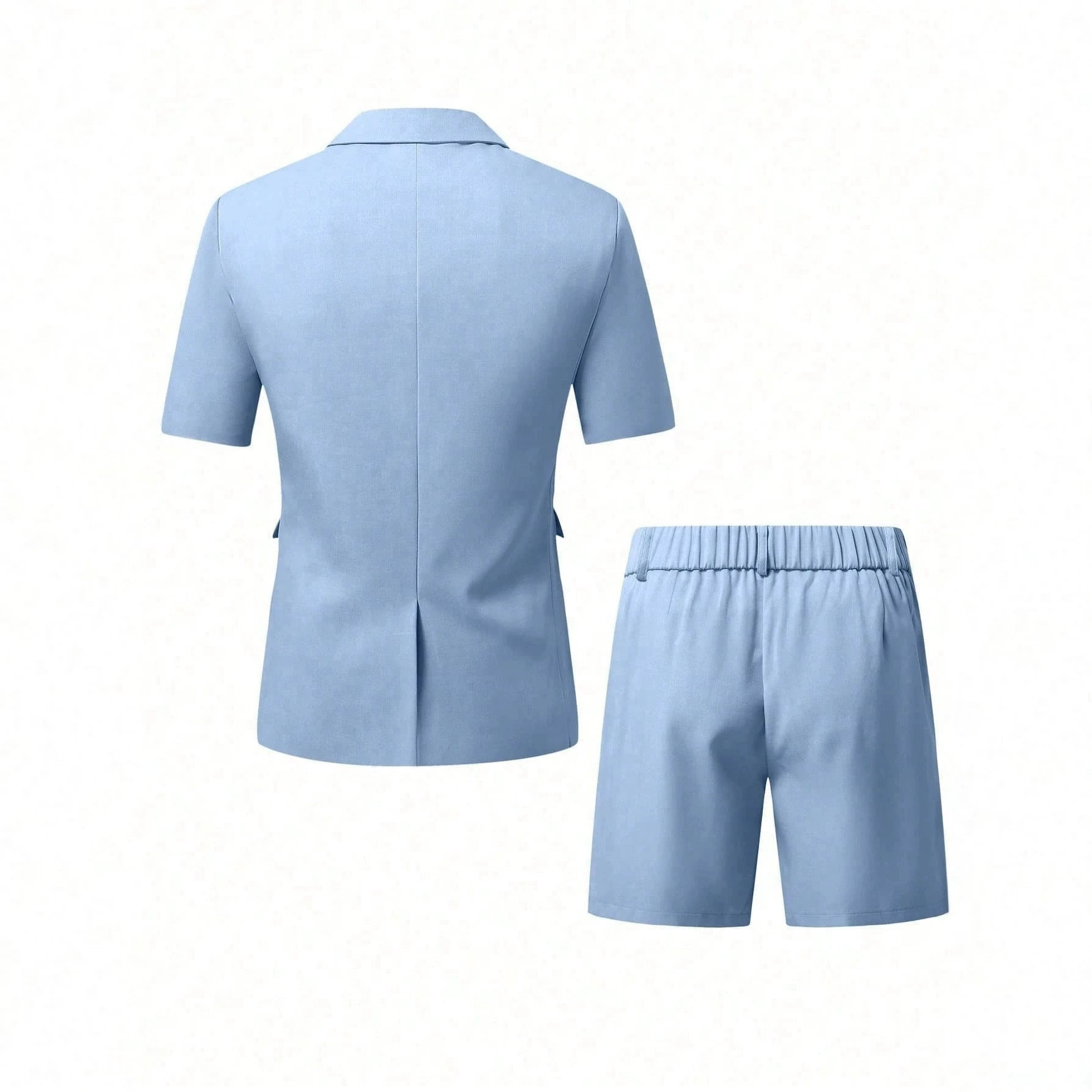 Mens Solid-Colored Gentleman Short-Sleeve Two-Piece Suit