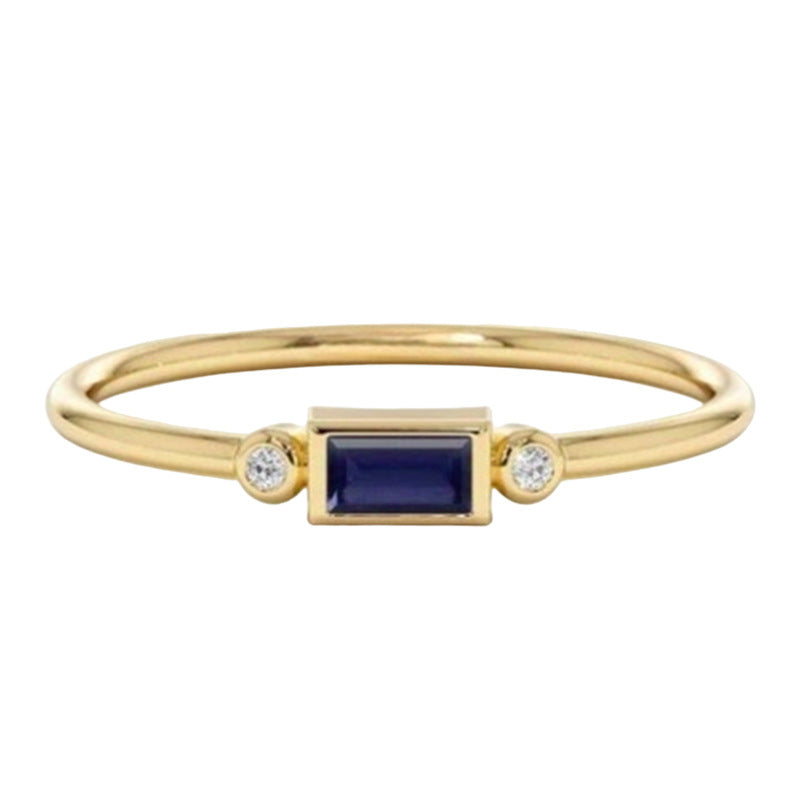 Retro Square Color Gemstone Zircon Ring For Women, Instagrammable, European And American Style