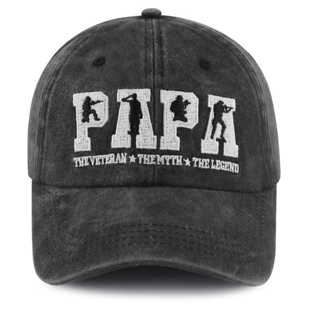 Veteran Dad Baseball Cap - PAPA The Veteran The Myth The Legend Washed Cotton Hat For Men