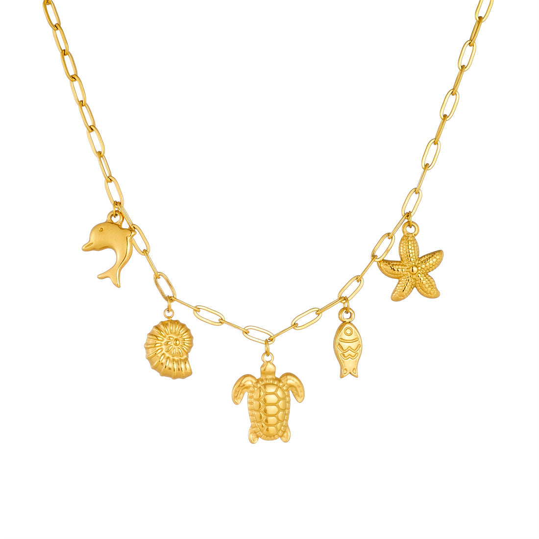 Stainless Steel Snail Turtle Small Fish Clavicle Necklace With Cross Chain