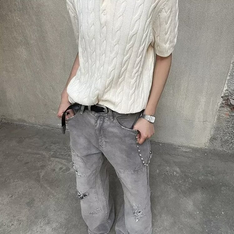 Men's Casual Loose All-Match Summer Linen-Textured Knitted Polo Shirt