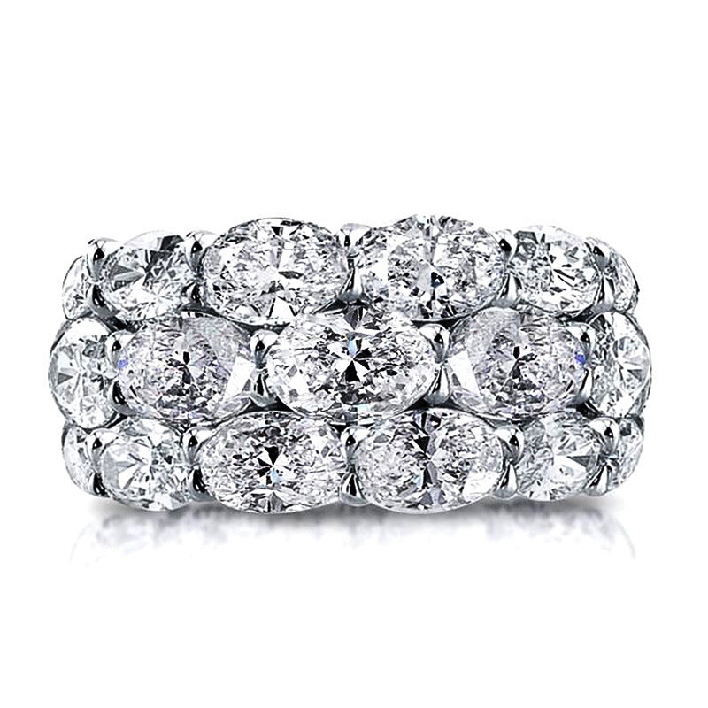 European And American Luxury Row Ring, High-Grade Full Paved Three-Row Zircon Ring, Hot Selling Finger Ring Accessory