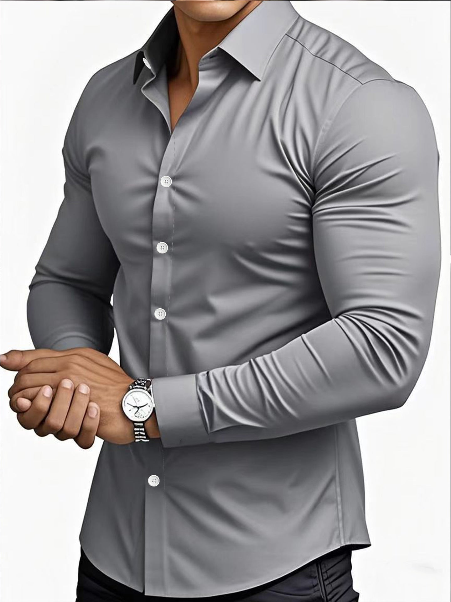 Spring Autumn Men's Solid Color Casual Long-Sleeve Shirt