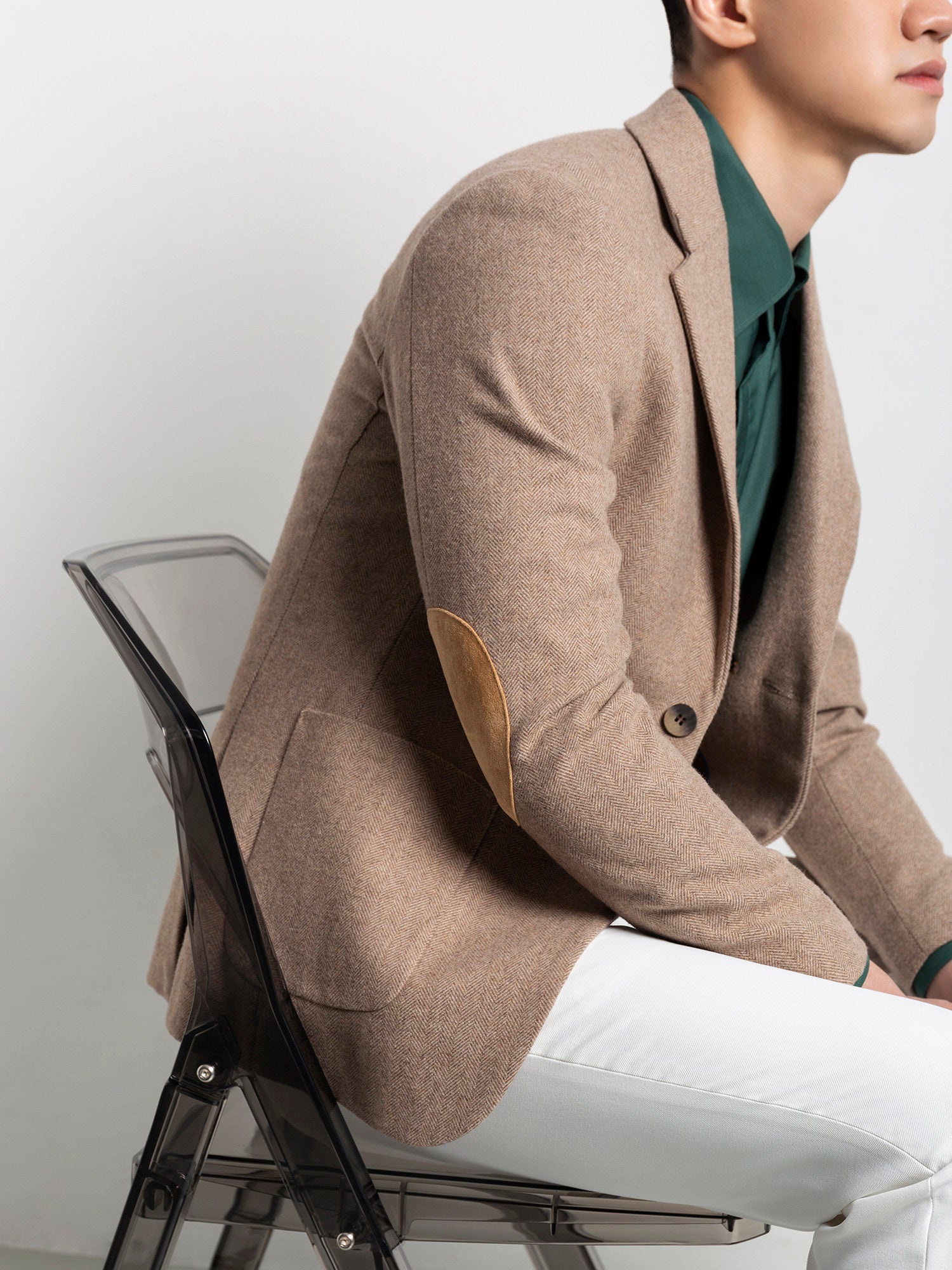 Retro Light Khaki European Style Casual Single Suit