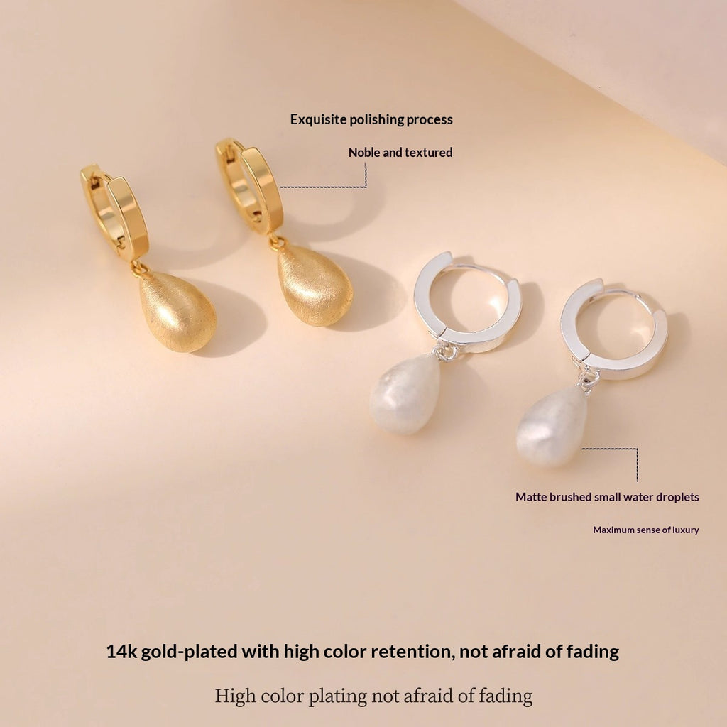 18K Gold-Plated Matte Brushed Waterdrop Earrings For Women