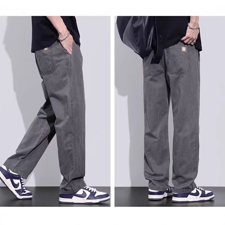 American-style Vintage Mens Casual Loose-fit Straight-leg Athletic Workwear Pants