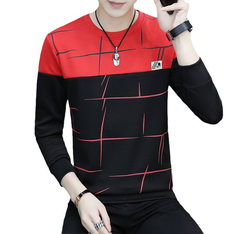Men's Round-Neck Colorblock Stripe Long-Sleeve Sweatshirt