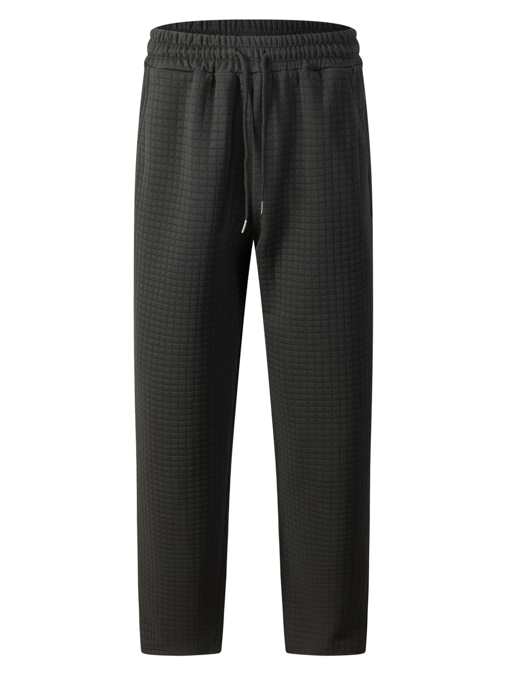 Solid-color Checkered Drawstring Mens Straight-leg Casual Trousers