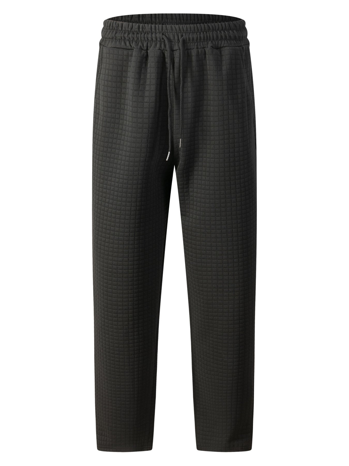 Solid-color Checkered Drawstring Mens Straight-leg Casual Trousers