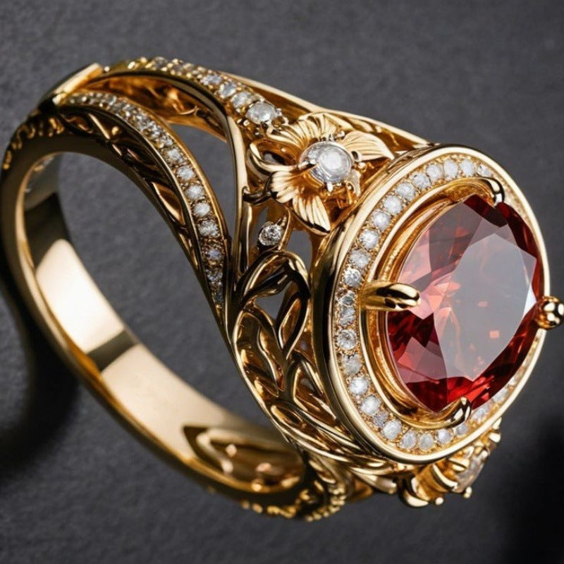 Fashionable Round-inlaid Red Zircon Women's