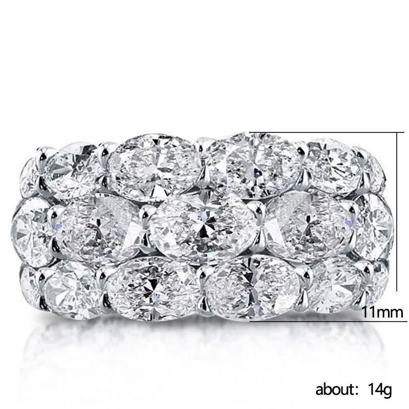 European And American Luxury Row Ring, High-Grade Full Paved Three-Row Zircon Ring, Hot Selling Finger Ring Accessory