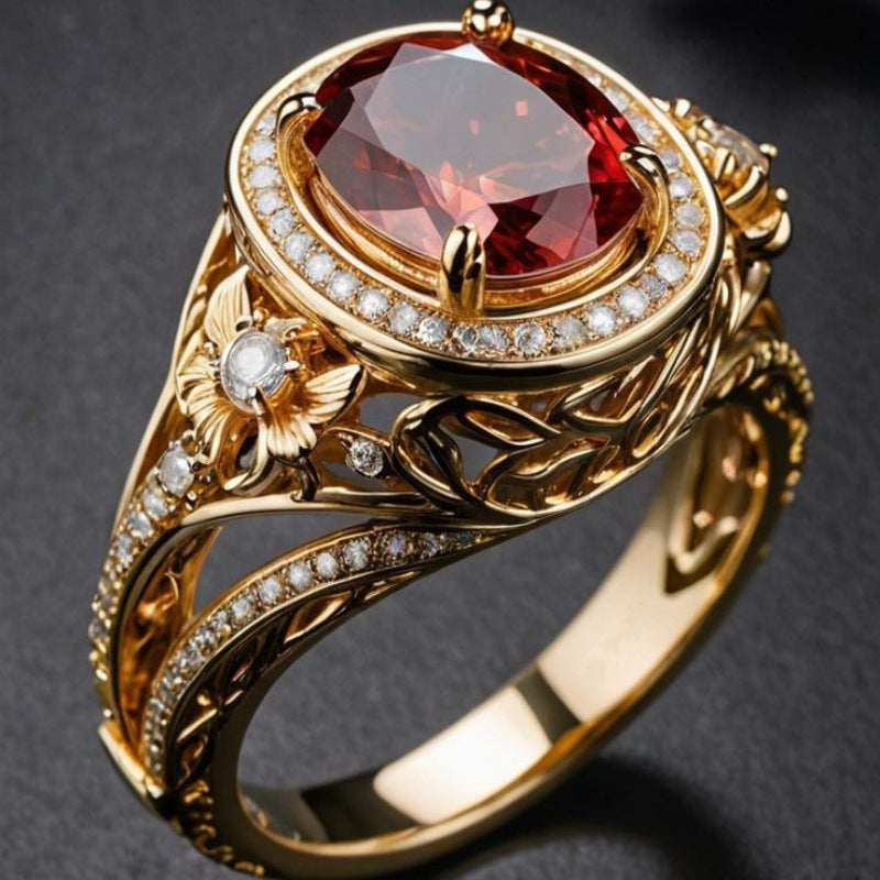 Fashionable Round-inlaid Red Zircon Women's