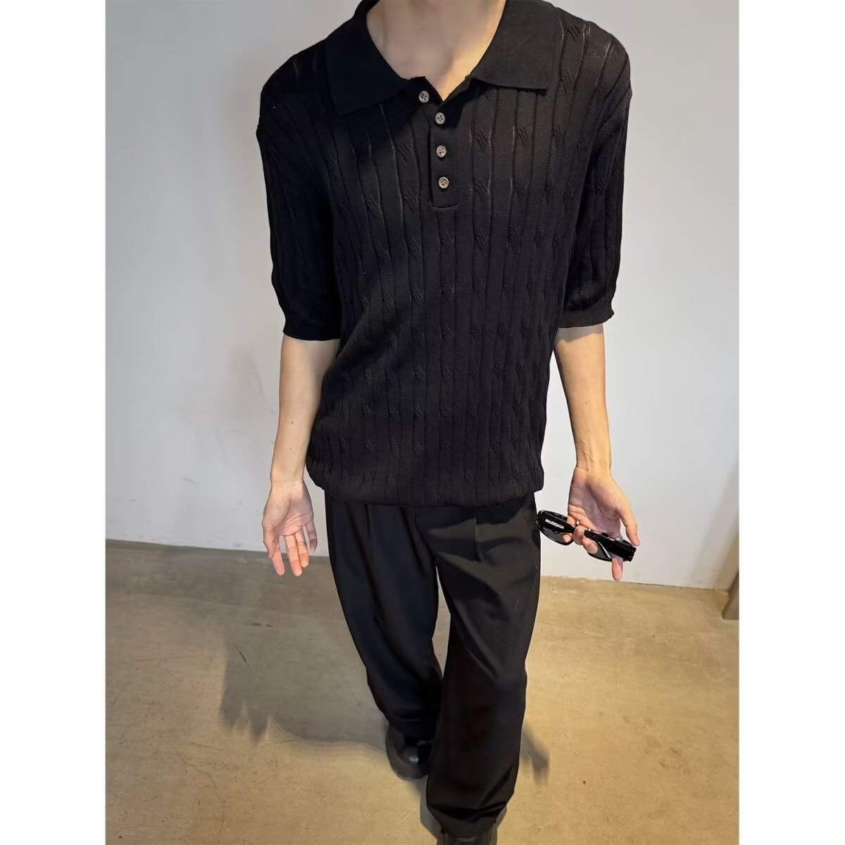 Men's Casual Loose All-Match Summer Linen-Textured Knitted Polo Shirt