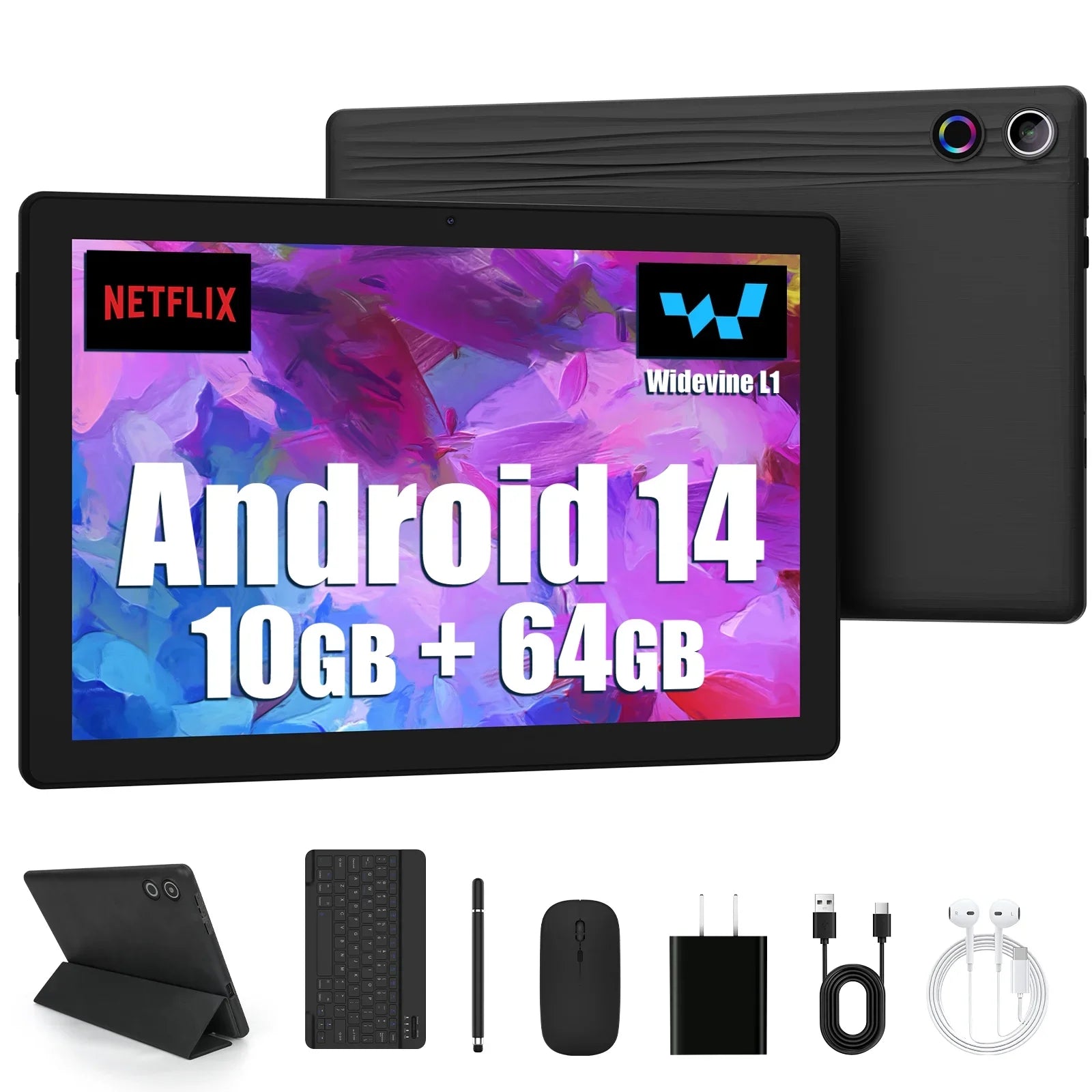 2026 Newest Android 15 Tablet 10 Inch 20GB+64GB Expandable 1TB WidevineL1 GMS 5000mAh Stylus Keyboard Mouse Headphones Case Set