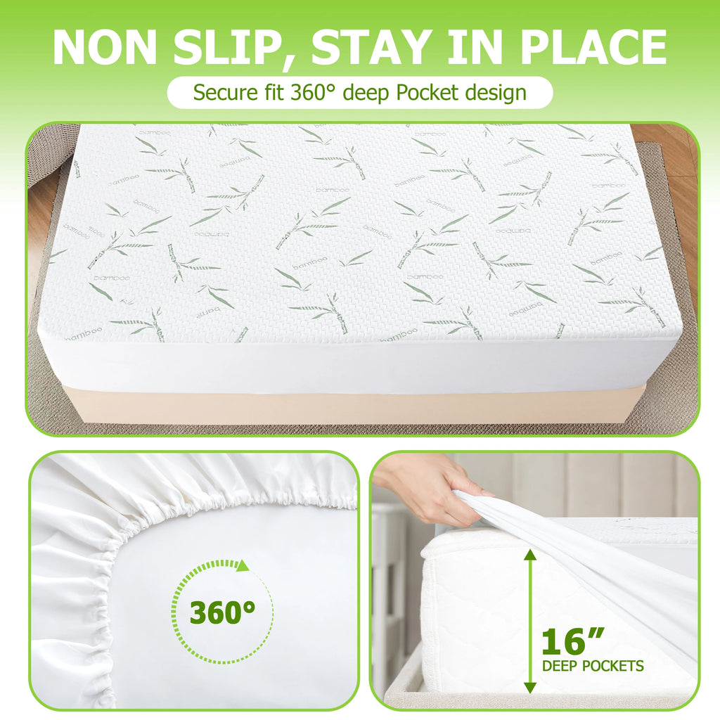 Lux Decor Mattress Protector, Cooling Rayon dervied from Bamboo Viscose, 100% Waterproof - Fitted Sheet Style, Deep Pocket