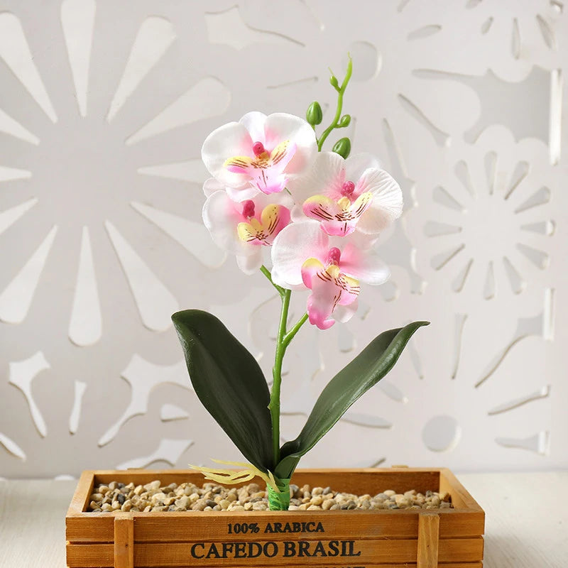 Silk Butterfly Orchid Artificial Flowers Bonsai Orchid Phalaenopsis Flower Pot Home Wedding Decoration Arrangements Fake Plants