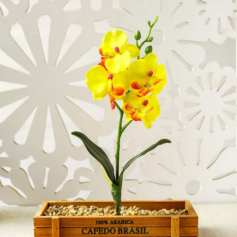 Silk Butterfly Orchid Artificial Flowers Bonsai Orchid Phalaenopsis Flower Pot Home Wedding Decoration Arrangements Fake Plants