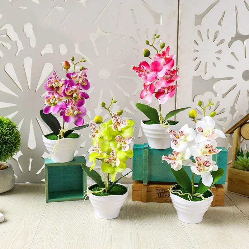 Silk Butterfly Orchid Artificial Flowers Bonsai Orchid Phalaenopsis Flower Pot Home Wedding Decoration Arrangements Fake Plants